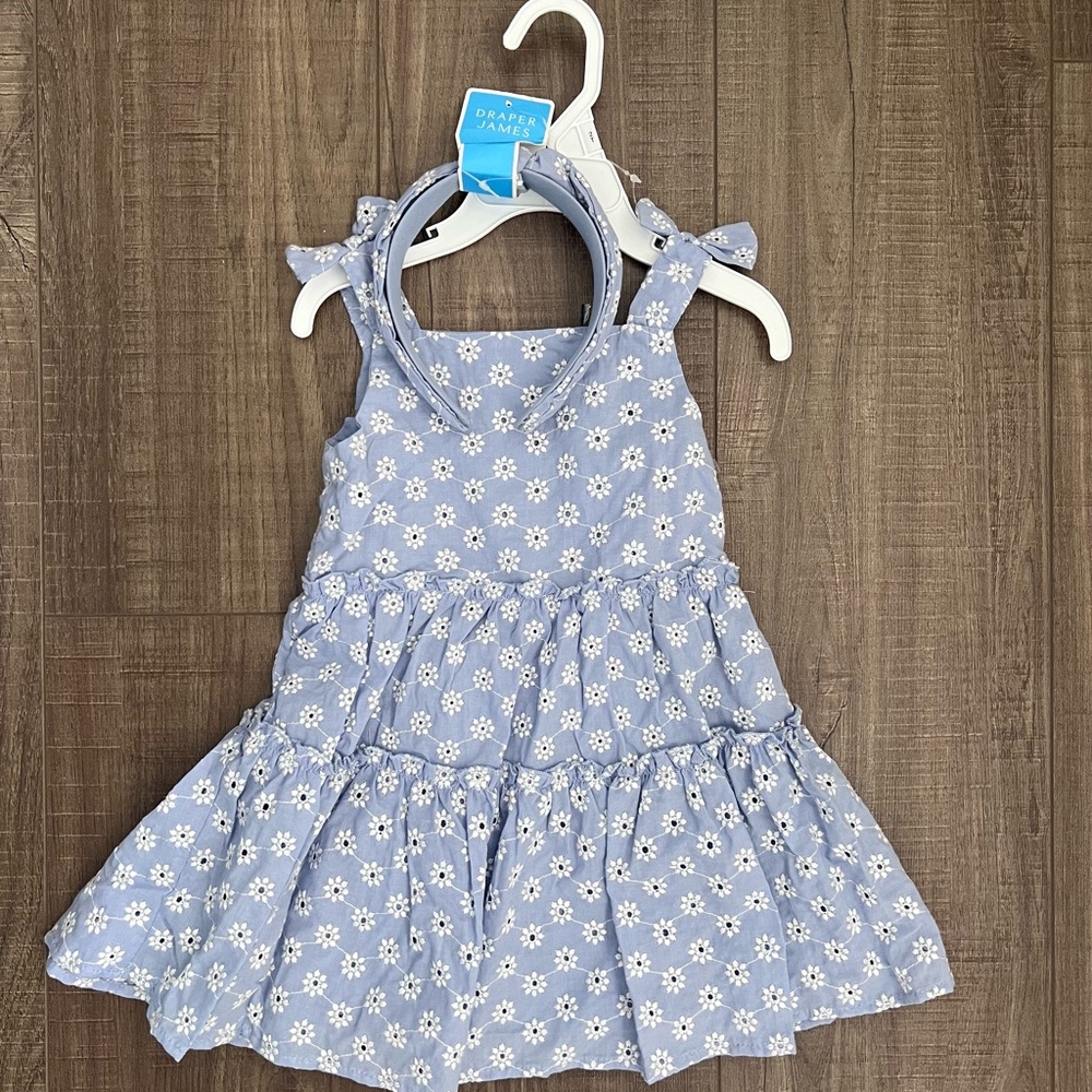 Blue Floral Dress with White Daisies